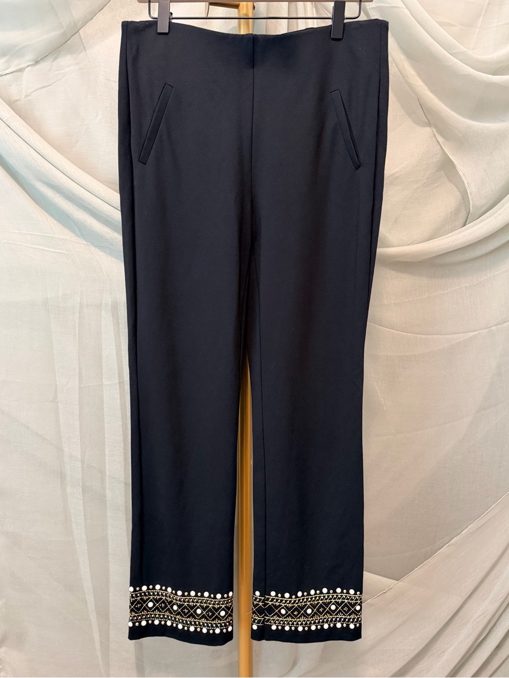 Chico's Fabulously Slimming Black Cropped Embellished-Hem Pants - Picture 2 of 6